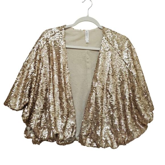 Mural NWT Gold Bling Sequence Cropped Jacket. Onesize. FLAW!! Party. Drag queen. - Picture 1 of 14